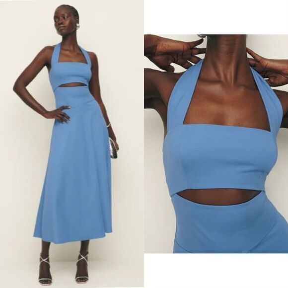 Reformation Dresses & Skirts - NWT Reformation Sonali Knit Dress in Sky Blue Sleeveless Midi Halter